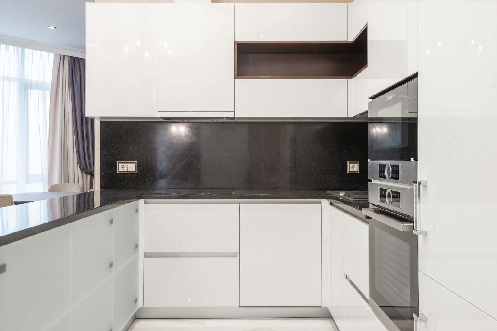 White gloss U-shape kitchen Gurgaon