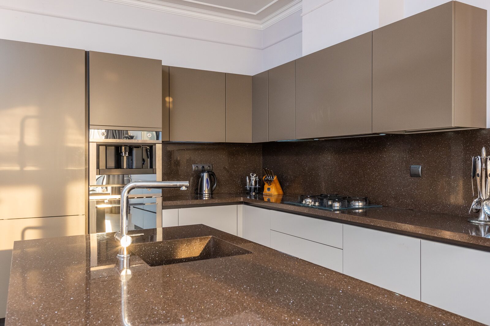 Taupe island kitchen Gurgaon