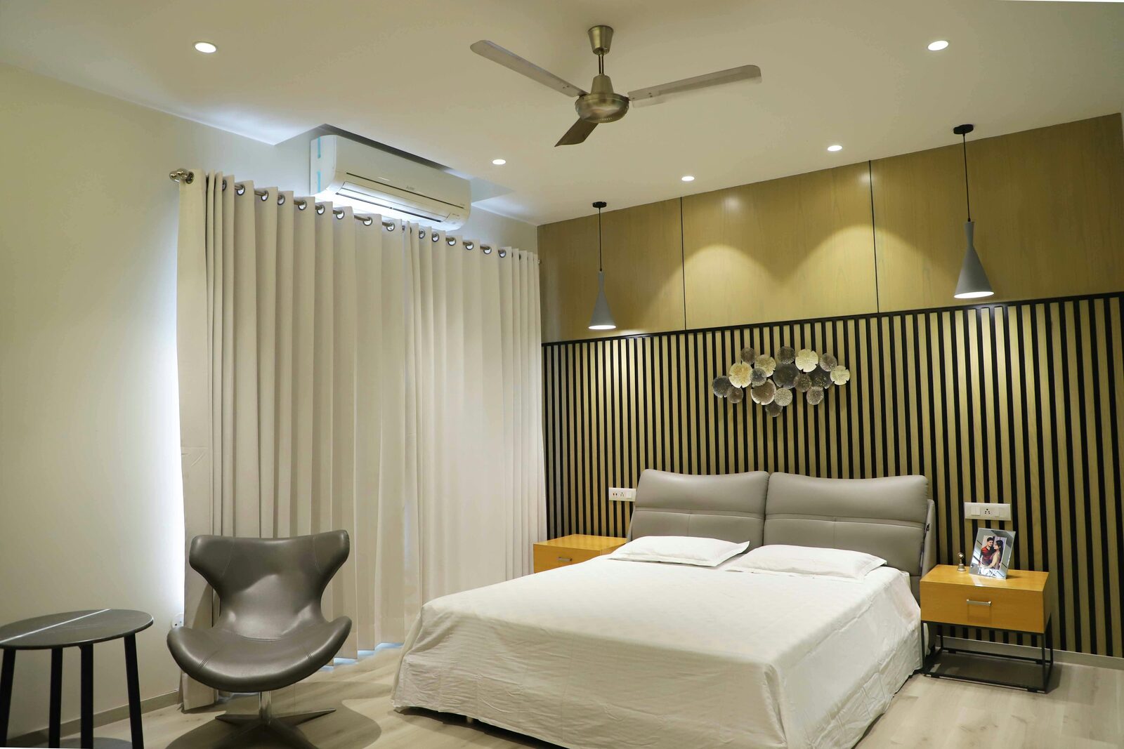 Gold black vertical slat bedroom panel Gurgaon