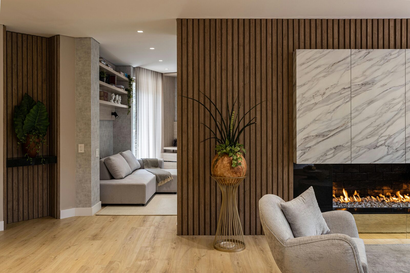Walnut panel fireplace room Gurgaon