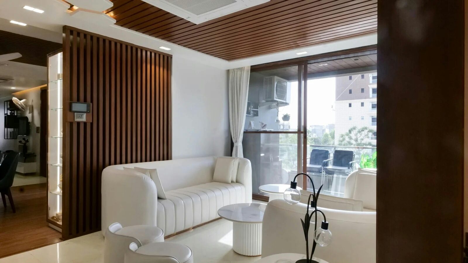 Walnut slat ceiling apartment Gurgaon