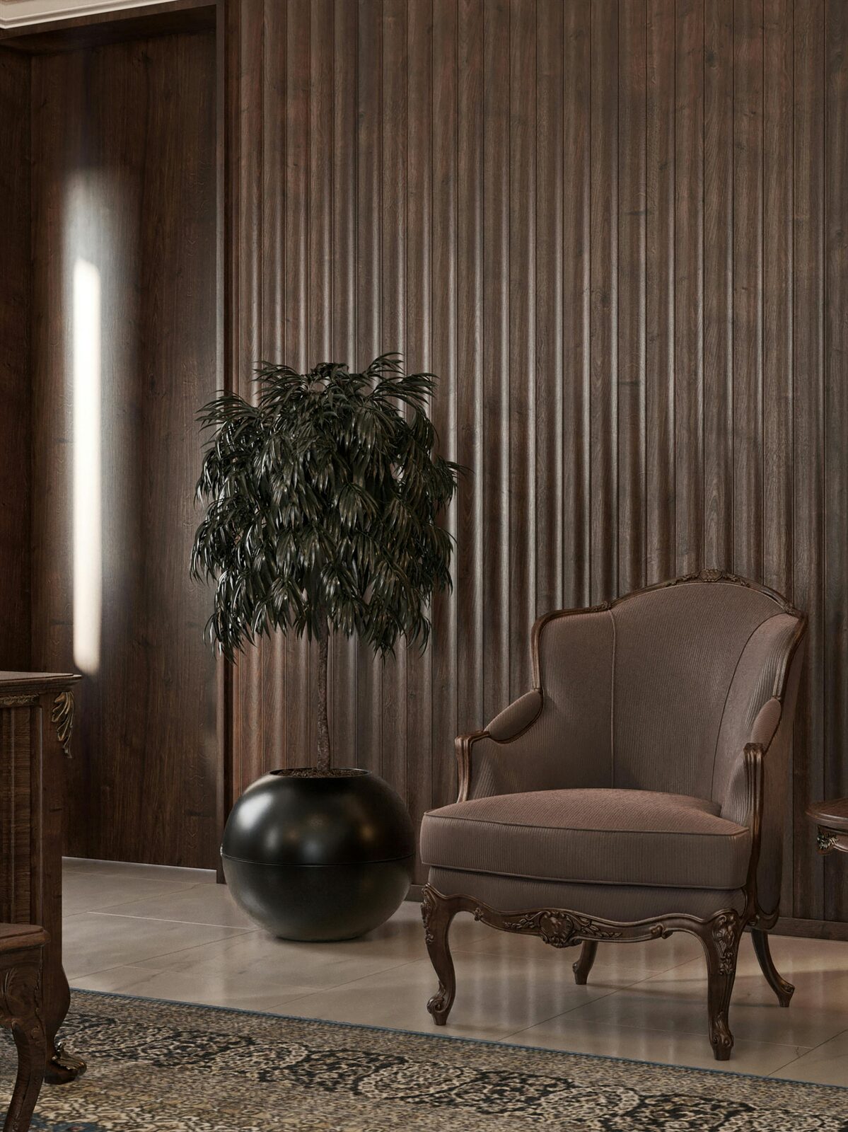 Dark fluted panel classic chair Gurgaon