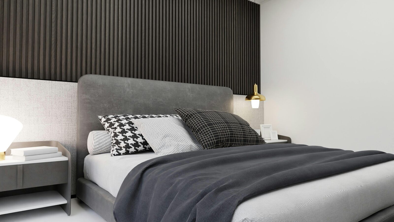 Charcoal fluted panel bedroom Gurgaon